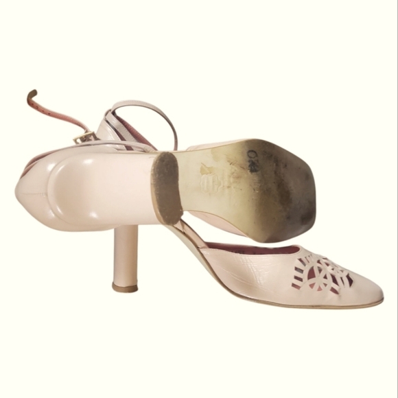 Nina Women's Vintage Pink Laser Cut Out Square Toe Leather Made In Spain Heels 9 - Picture 5 of 12